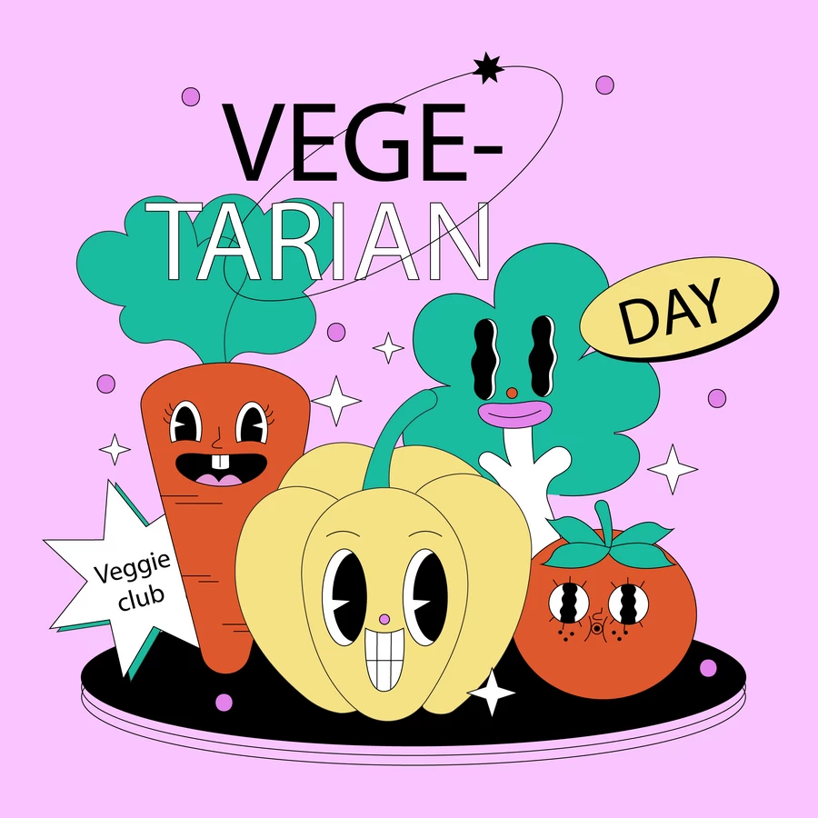 复古潮流趣味创意卡通水果蔬菜食品元素插画海报AI矢量设计素材【001】
